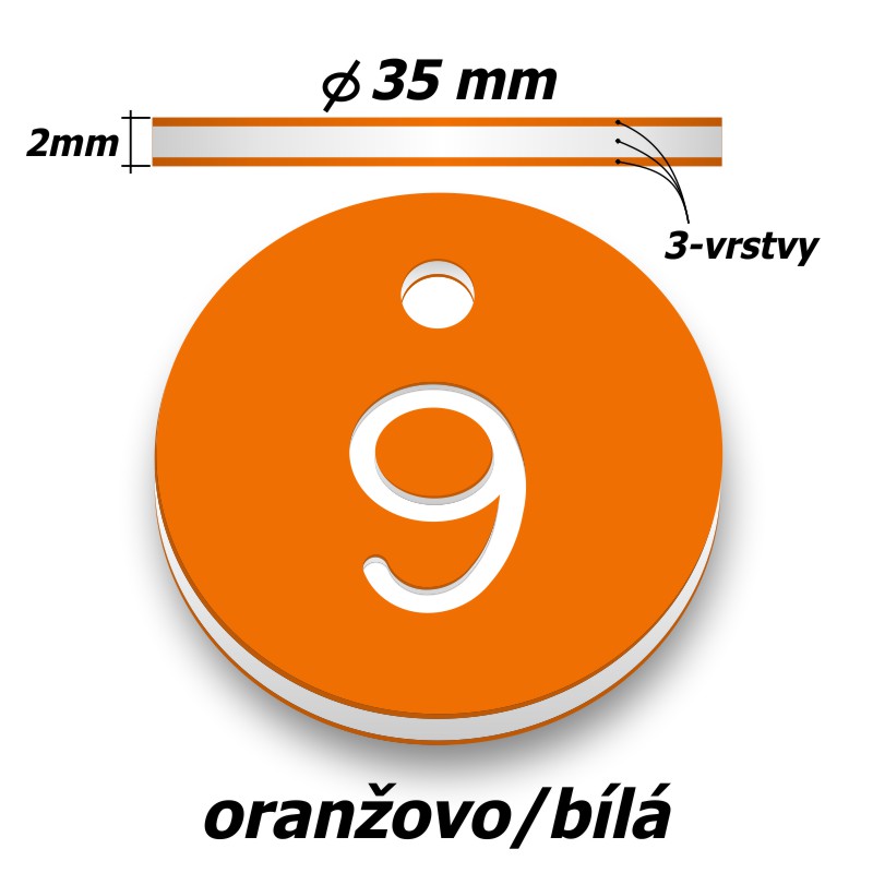Plastová klíčenka, typ C, průměr 35 mm, oranžová