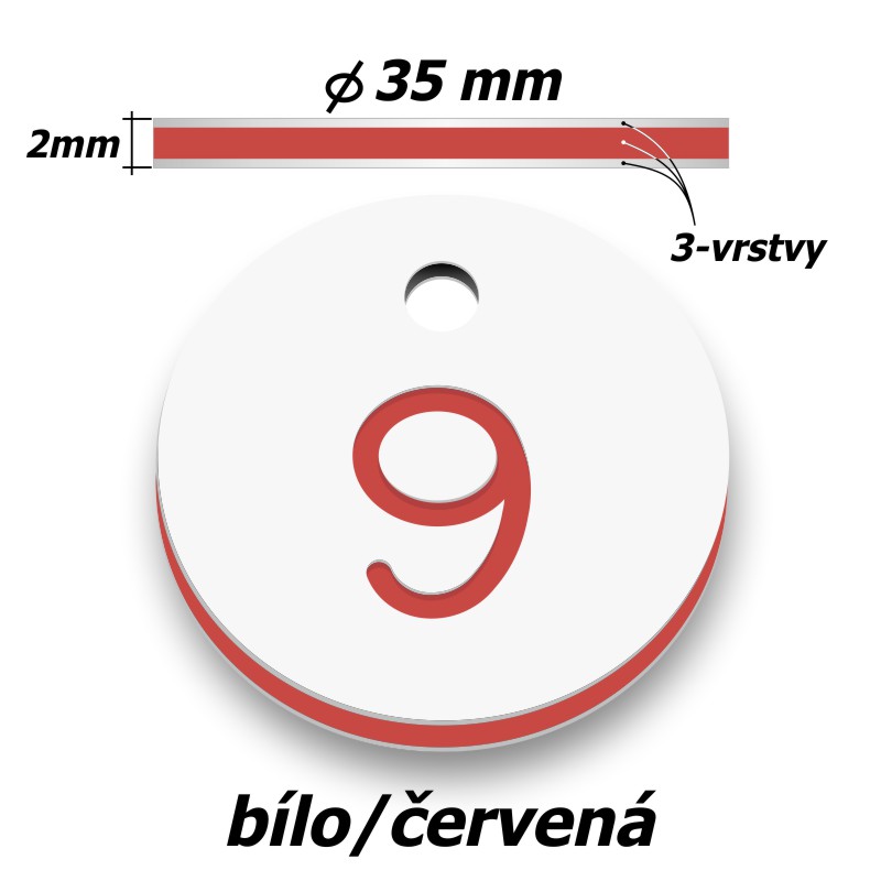 Plastová klíčenka, typ C, průměr 35 mm, bílo/červená