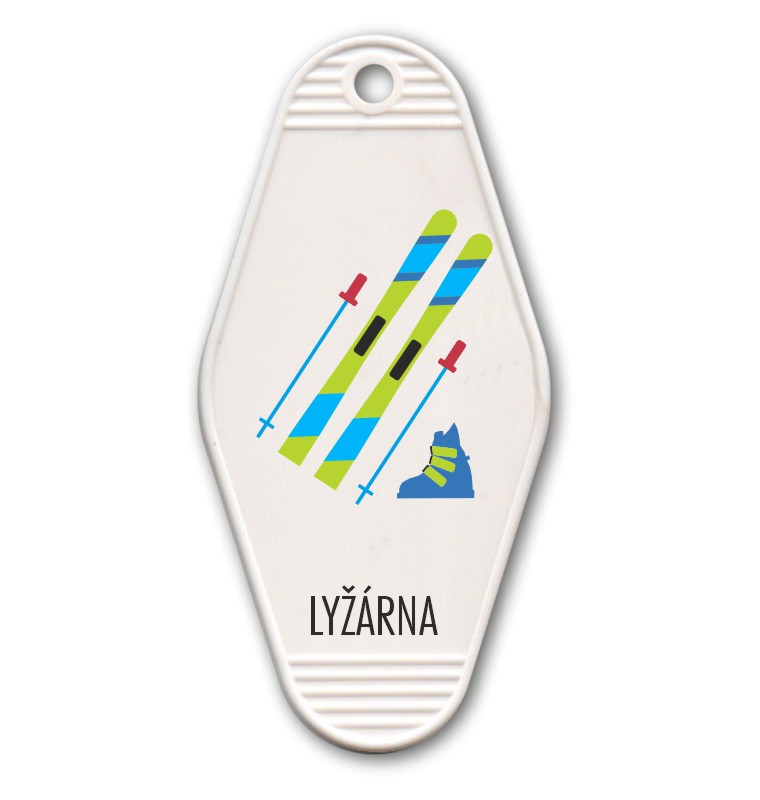 Plastová klíčenka s potiskem – Lyžárna+botárna