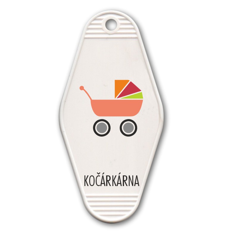 Plastová klíčenka s potiskem – Kočárkárna