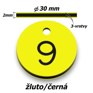 Plastová klíčenka, typ B, průměr 30 mm, žlutá