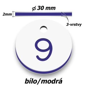 Plastová klíčenka, typ B, průměr 30 mm, bílo/modrá