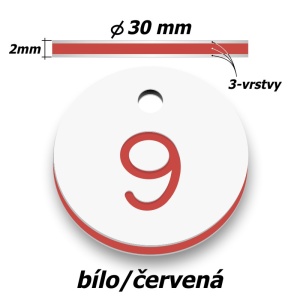 Plastová klíčenka, typ B, průměr 30 mm, bílo/červená