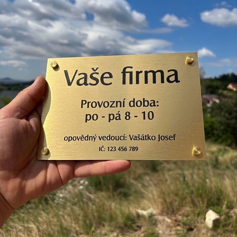 Označení firmy A5, Zlatý lesklý hliník, gravírování