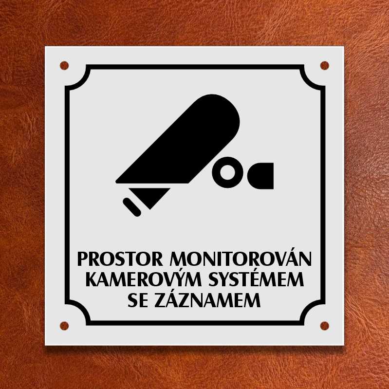 Piktogram Kamera se záznamem, bílá s rámečkem + otvory - Exteriér