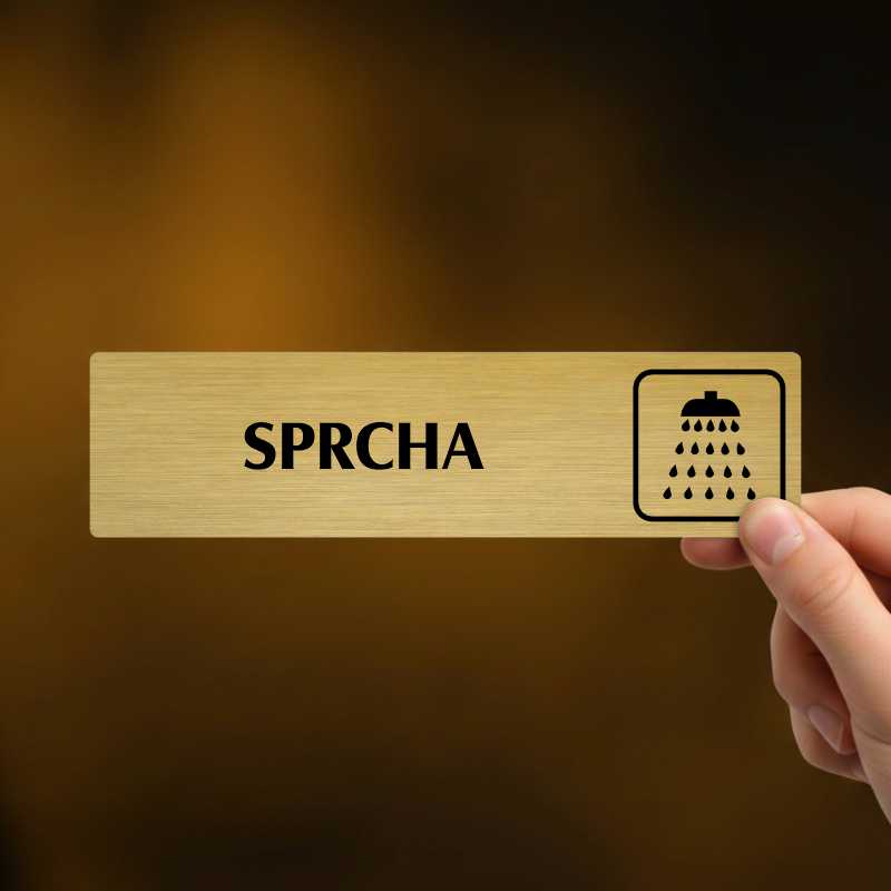Sprcha, stříbrná cedulka, 180x45mm