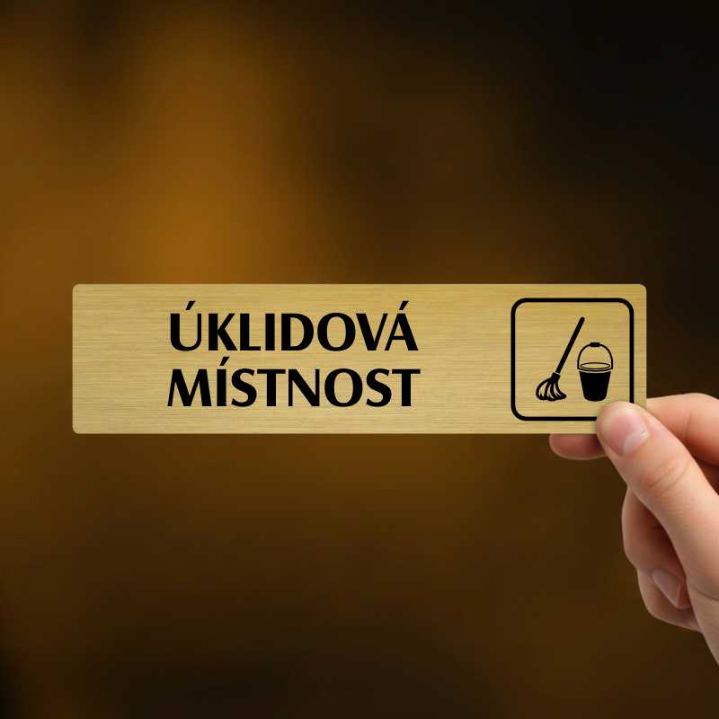 Úklidová místnost, stříbrná cedulka, 180x45mm
