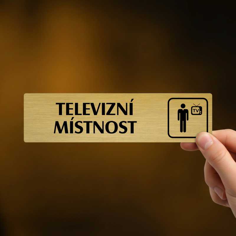 Televizní místnost, stříbrná cedulka, 180x45mm