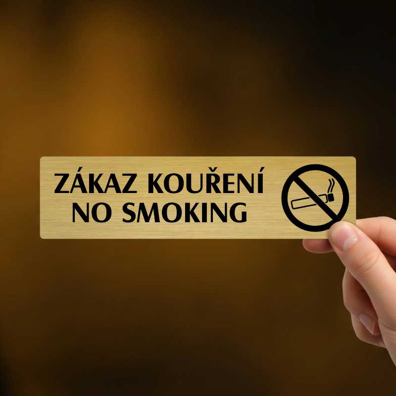Zákaz kouření, stříbrná cedulka, 180x45mm