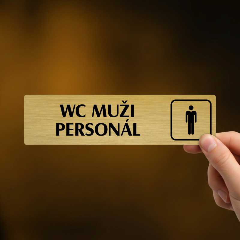 WC muži personál, stříbrná cedulka, 180x45mm