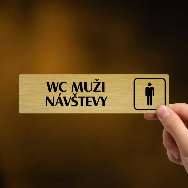 WC muži návštěvy, stříbrná cedulka, 180x45mm