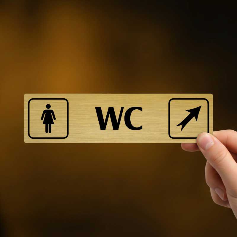 WC ženy vpravo nahoru, stříbrná cedulka, 180x45mm