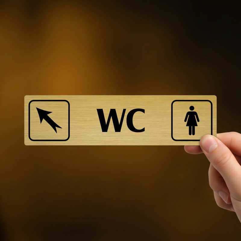 WC ženy vlevo nahoru, stříbrná cedulka, 180x45mm