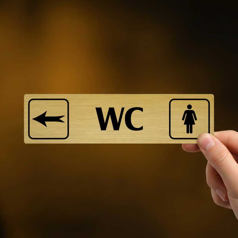 WC ženy vlevo, stříbrná cedulka, 180x45mm