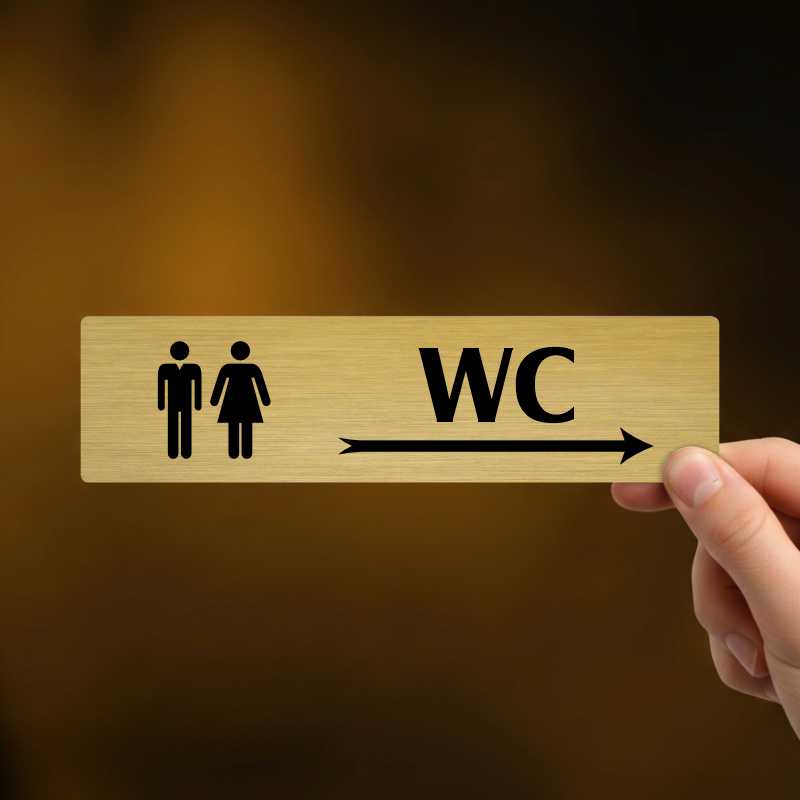 WC vpravo, stříbrná cedulka, 180x45mm