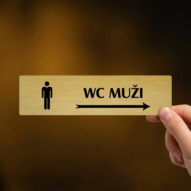 WC muži vpravo, stříbrná cedulka, 180x45mm