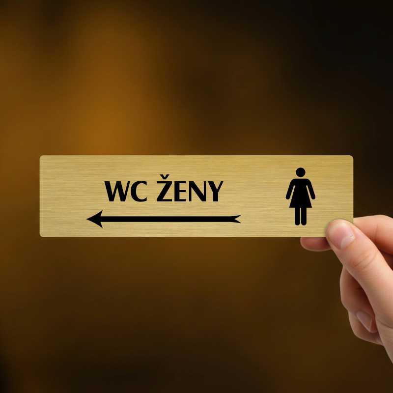 WC ženy vlevo, stříbrná cedulka, 180x45mm
