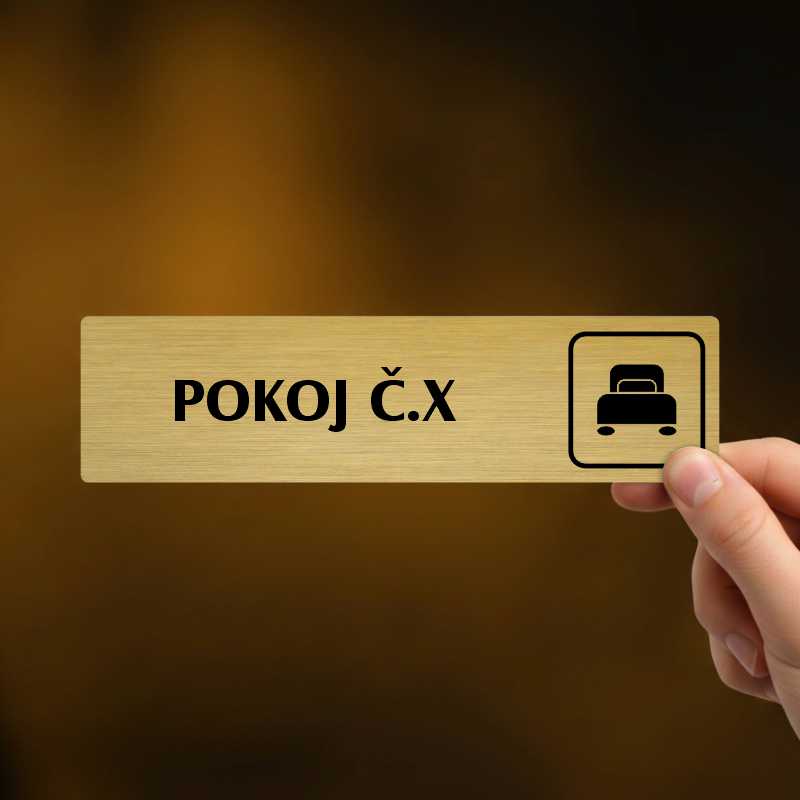 Pokoj č., stříbrná cedulka, 180x45mm