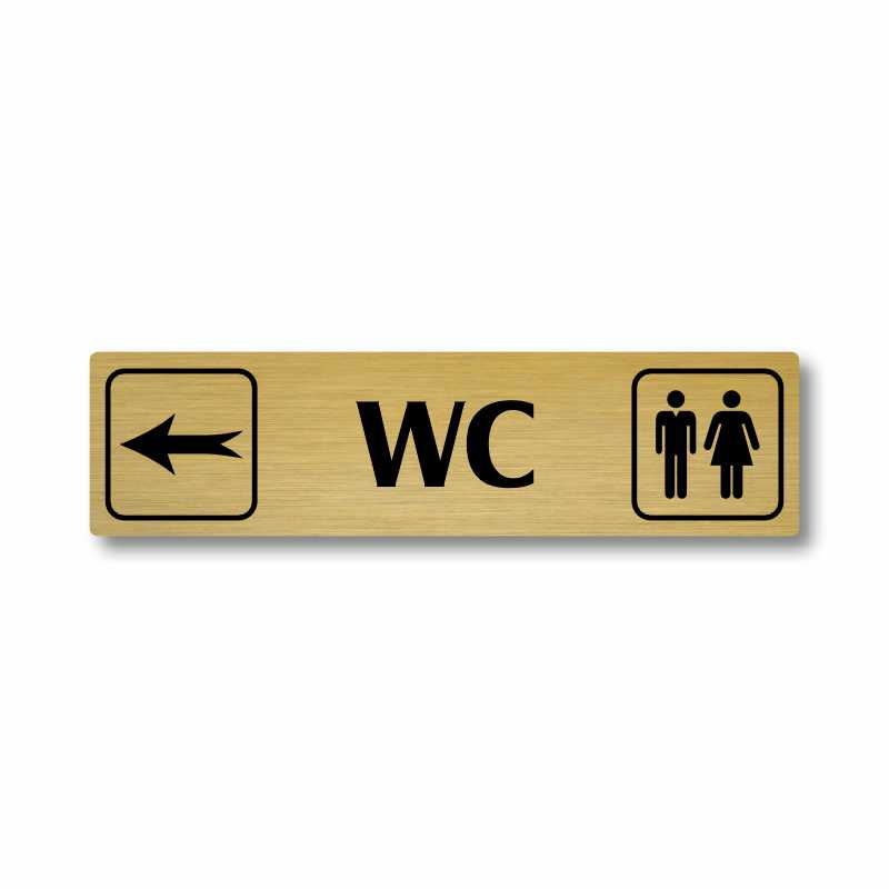 WC vlevo, stříbrná cedulka, 180x45mm