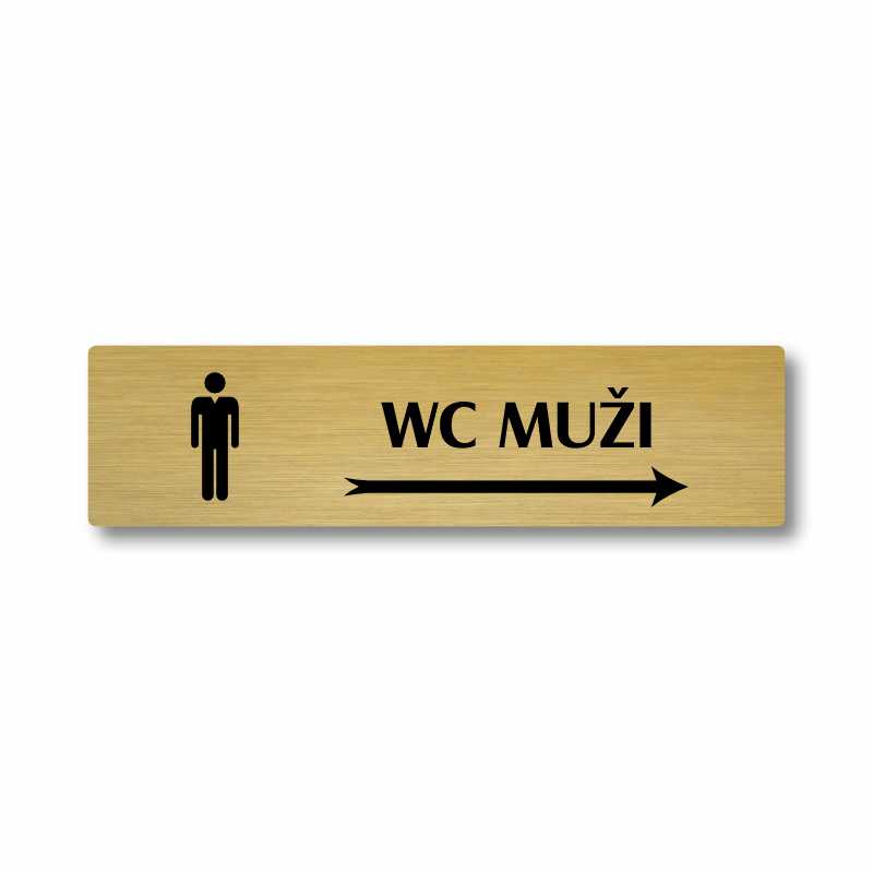 WC muži vpravo, stříbrná cedulka, 180x45mm