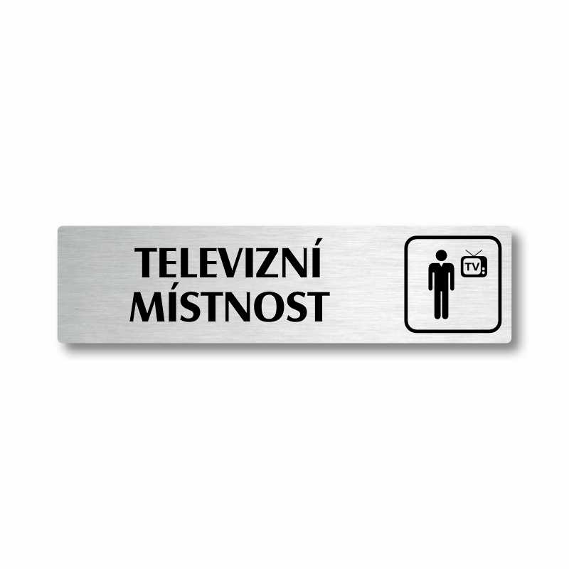 Televizní místnost, stříbrná cedulka, 180x45mm