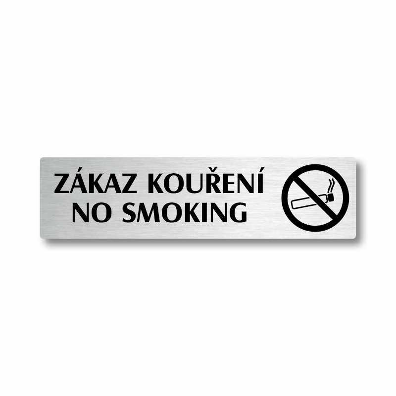 Zákaz kouření, stříbrná cedulka, 180x45mm