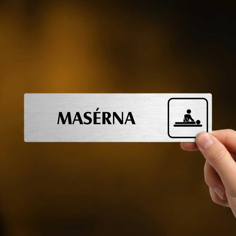 Masérna, stříbrná cedulka, 180x45mm
