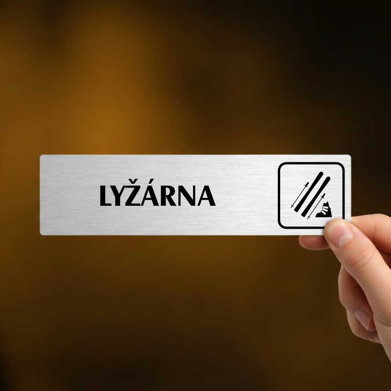 Lyžárna, stříbrná cedulka, 180x45mm