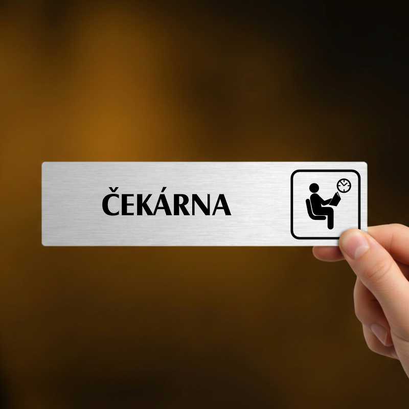 Čekárna, stříbrná cedulka, 180x45mm