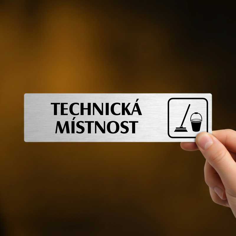 Technická místnost, stříbrná cedulka, 180x45mm