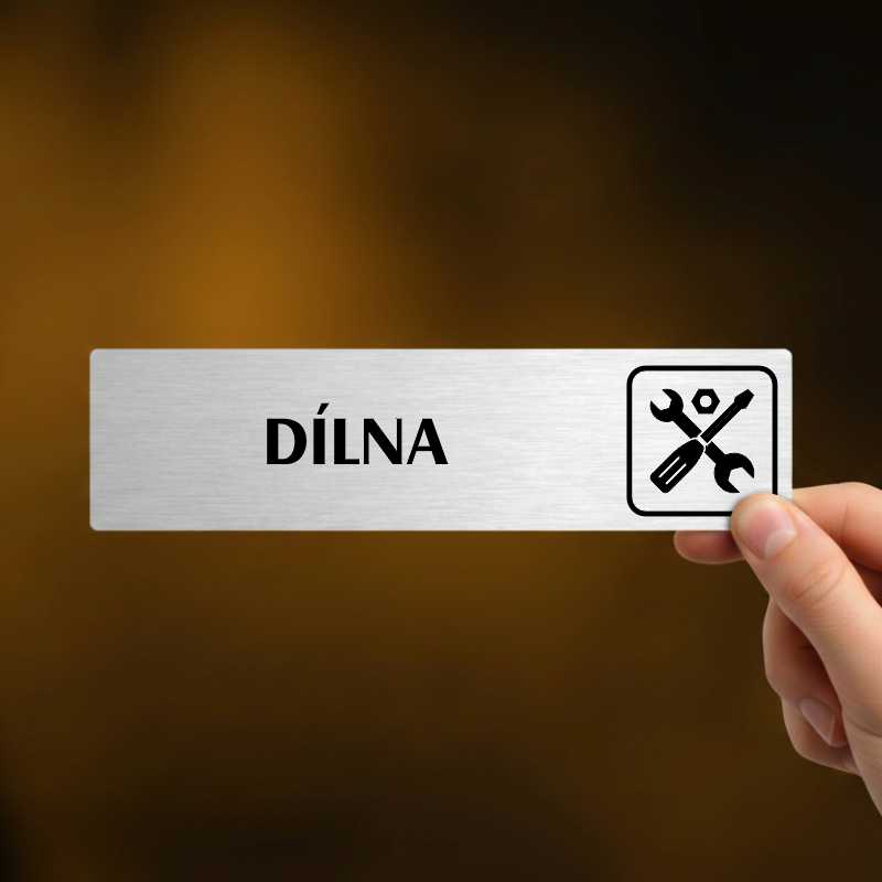 Dílna, stříbrná cedulka, 180x45mm