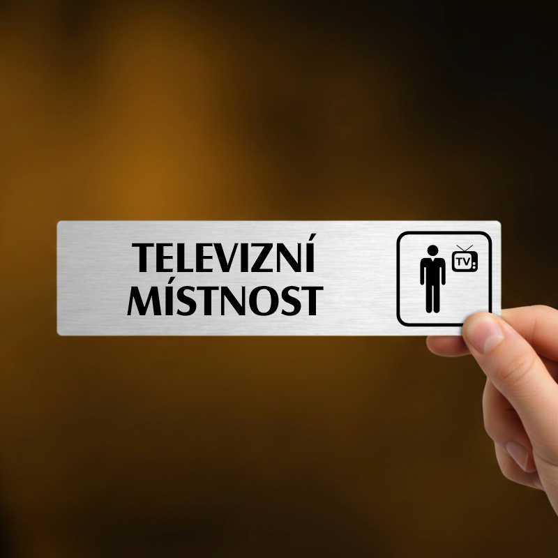 Televizní místnost, stříbrná cedulka, 180x45mm