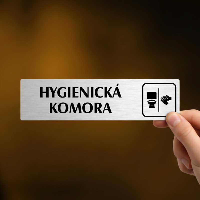 Hygienická komora, stříbrná cedulka, 180x45mm