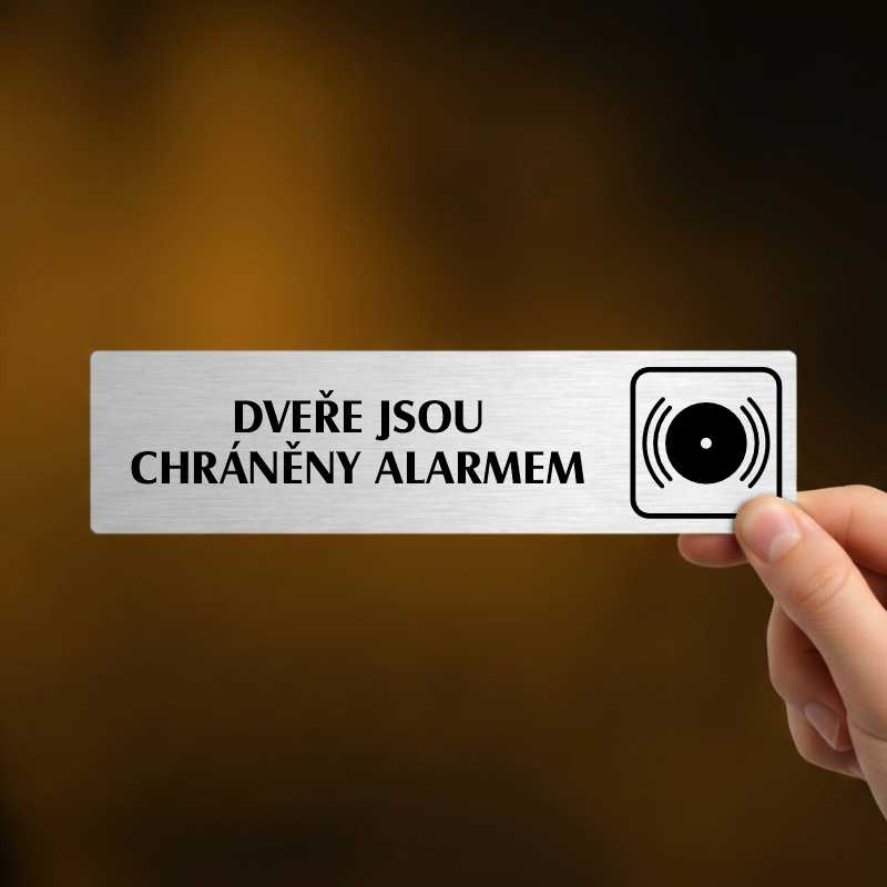 Alarm, stříbrná cedulka, 180x45mm