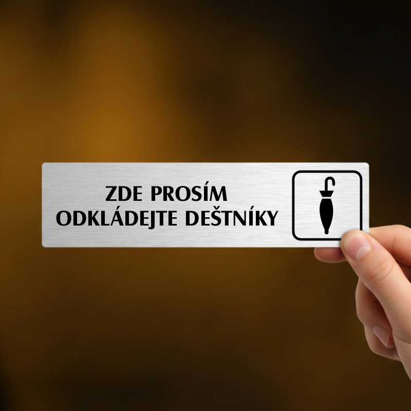 Deštníky, stříbrná cedulka, 180x45mm