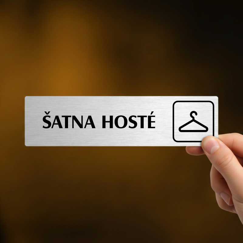 Šatna hosté, stříbrná cedulka, 180x45mm