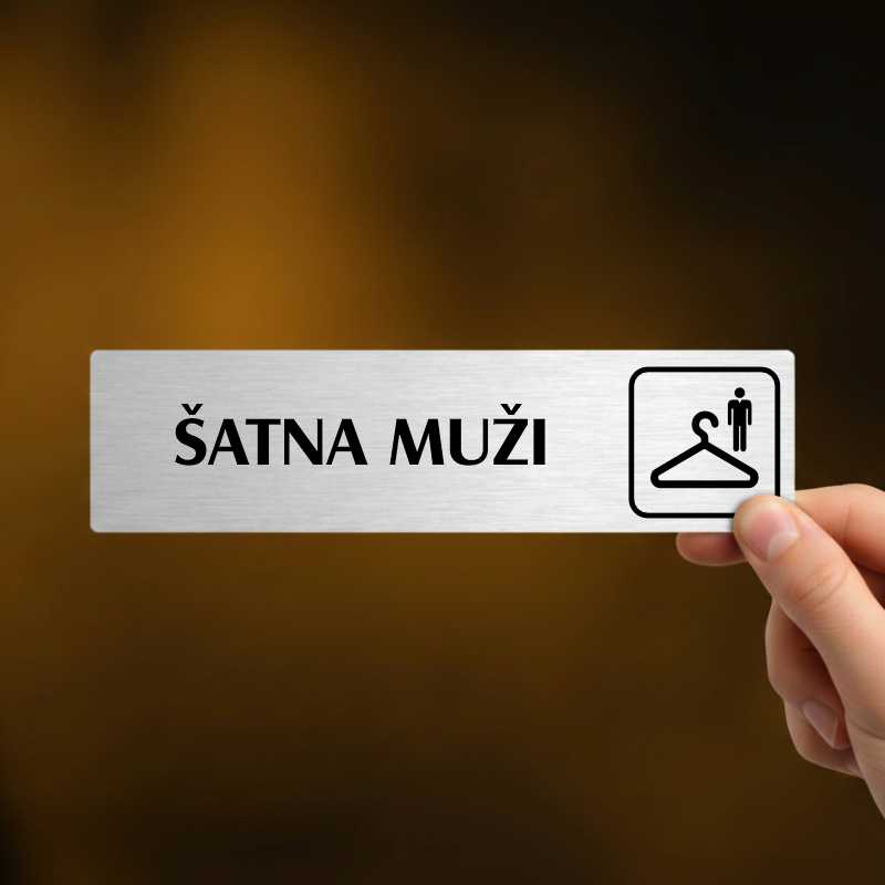 Šatna muži, stříbrná cedulka, 180x45mm