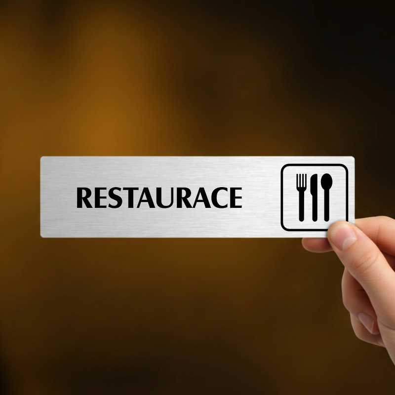 Restaurace, stříbrná cedulka, 180x45mm