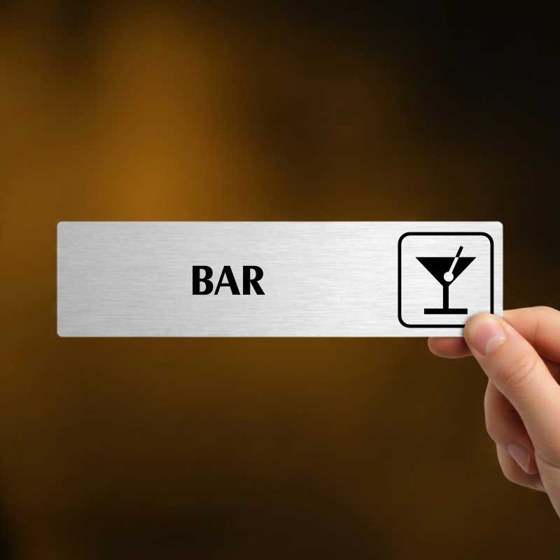 Bar, stříbrná cedulka, 180x45mm