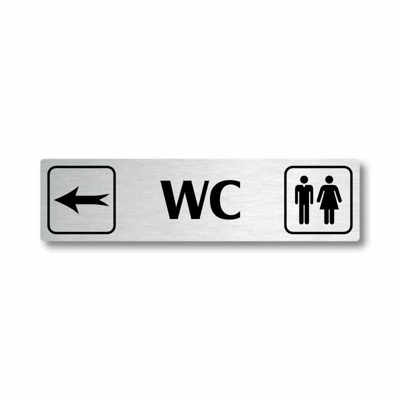 WC vlevo, stříbrná cedulka, 180x45mm