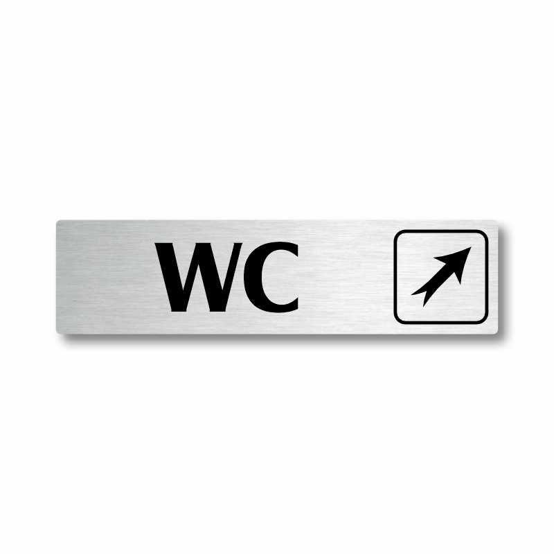 WC vpravo nahoru, stříbrná cedulka, 180x45mm