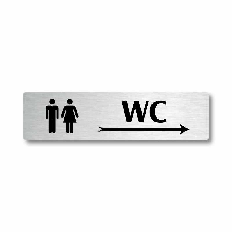 WC vpravo, stříbrná cedulka, 180x45mm