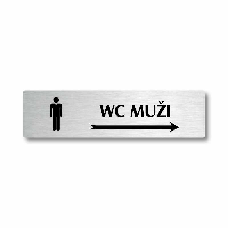 WC muži vpravo, stříbrná cedulka, 180x45mm