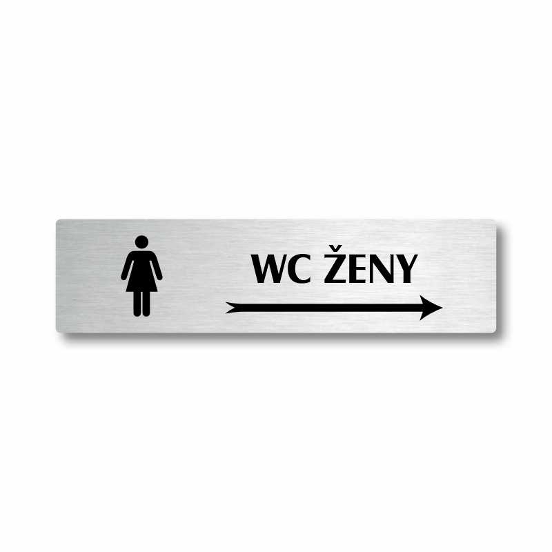 WC ženy vpravo, stříbrná cedulka, 180x45mm