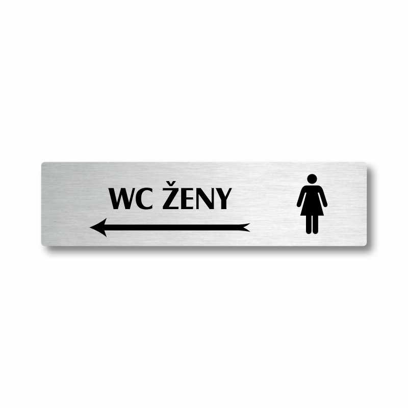 WC ženy vlevo, stříbrná cedulka, 180x45mm
