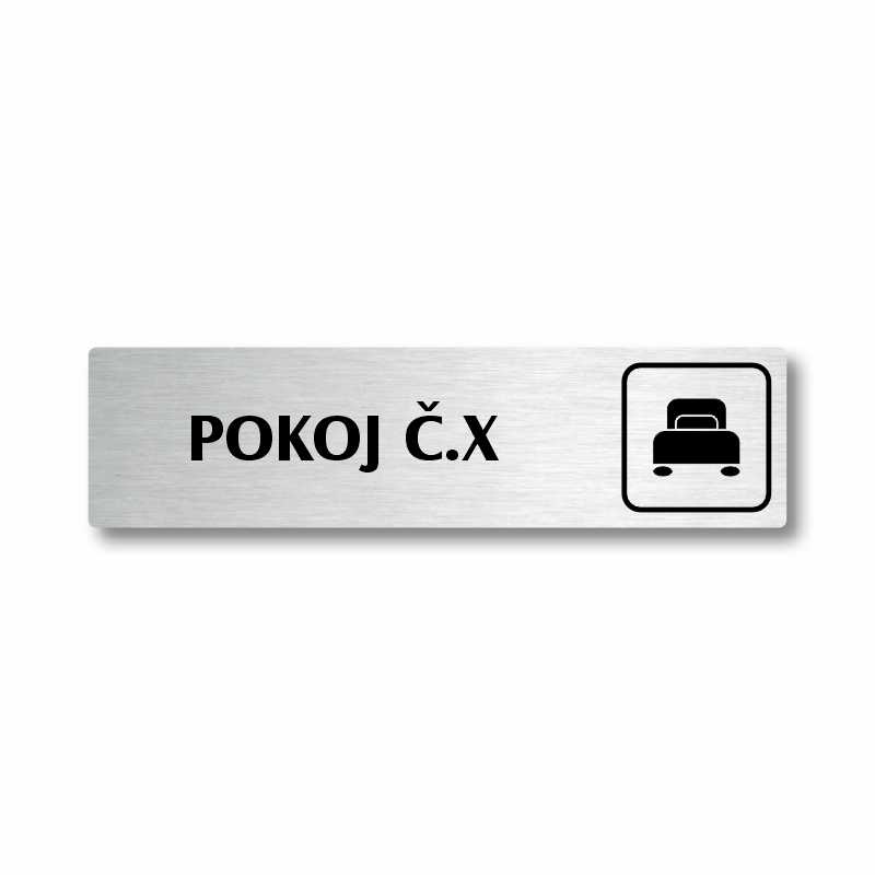 Pokoj č., stříbrná cedulka, 180x45mm