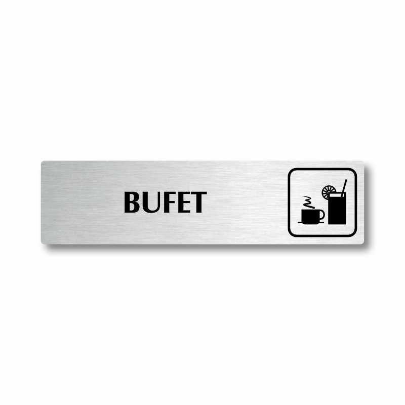 Bufet, stříbrná cedulka, 180x45mm