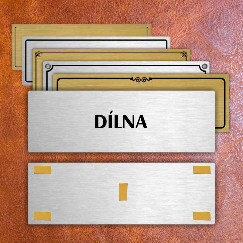 Dílna, 240x79mm, zlatá popiska s rámečkem