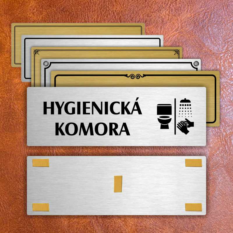 Hygienická komora, 200x66mm, stříbrná popiska s okrasným rámečkem  