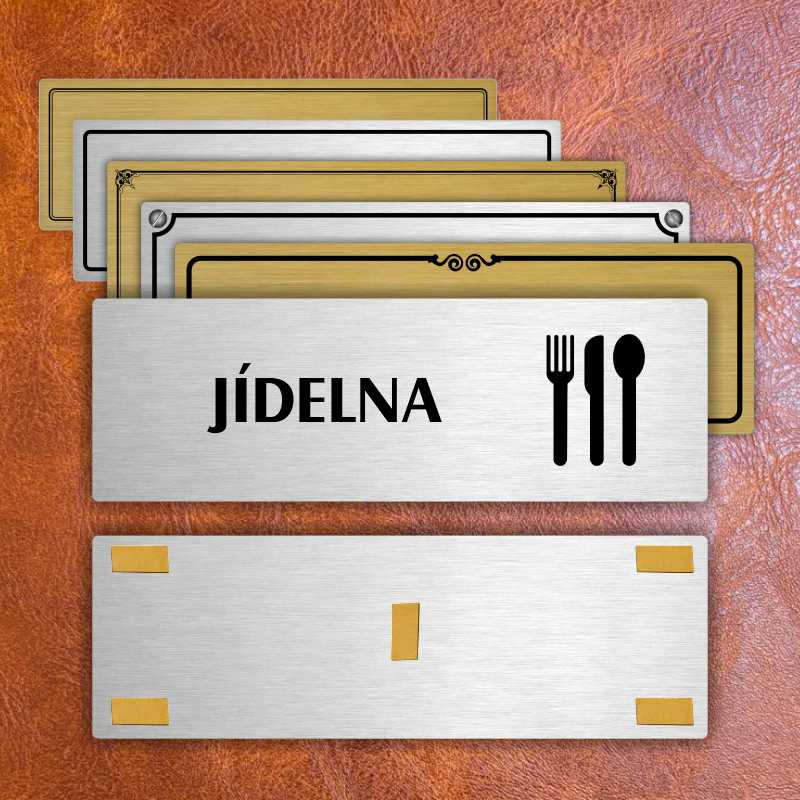 Jídelna, 240x79mm, stříbrná popiska s ozdobou uprostřed